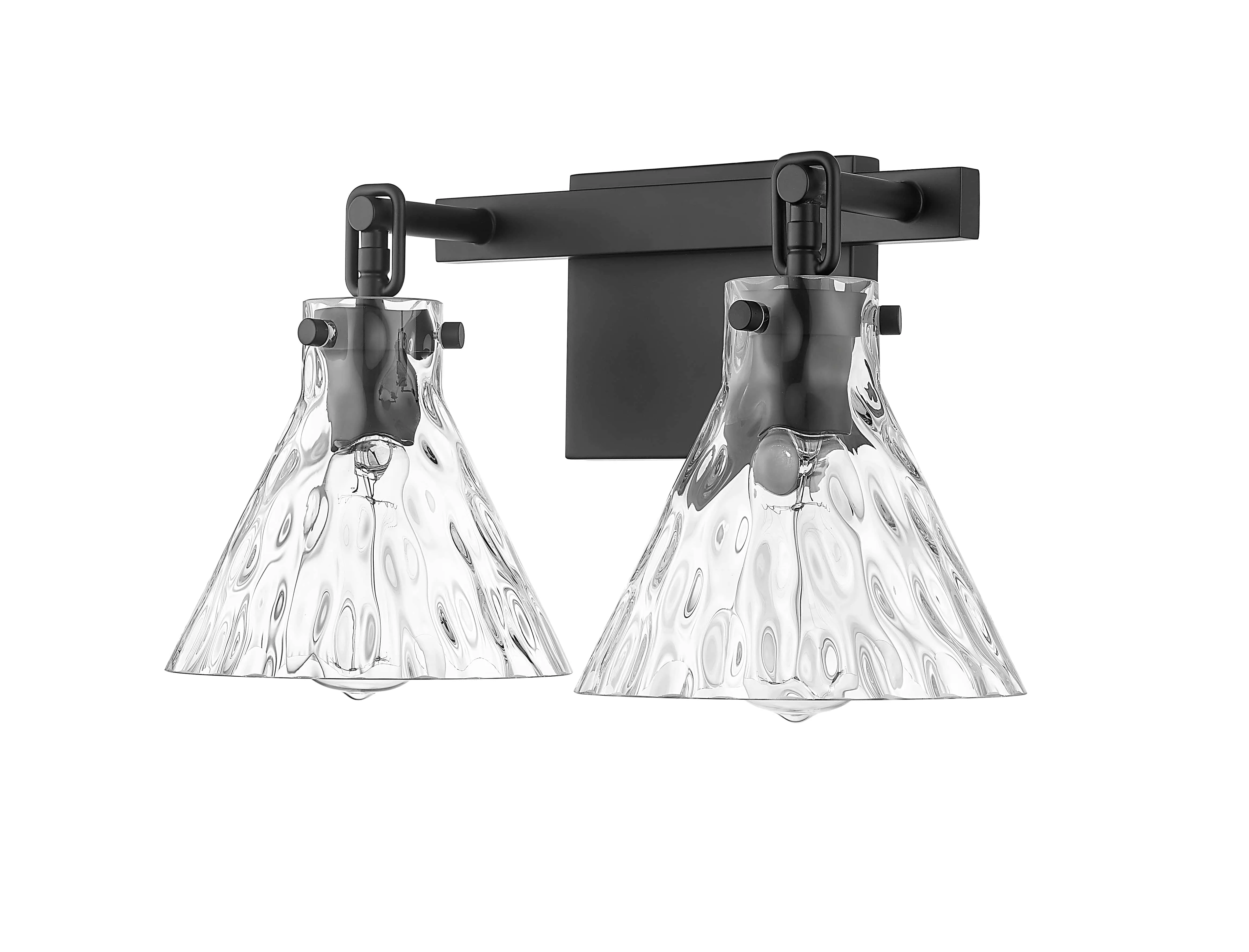 2 Lamps Barlon Vanity Light - Matte Black - Clear Water Glass - 16.25in. Wide