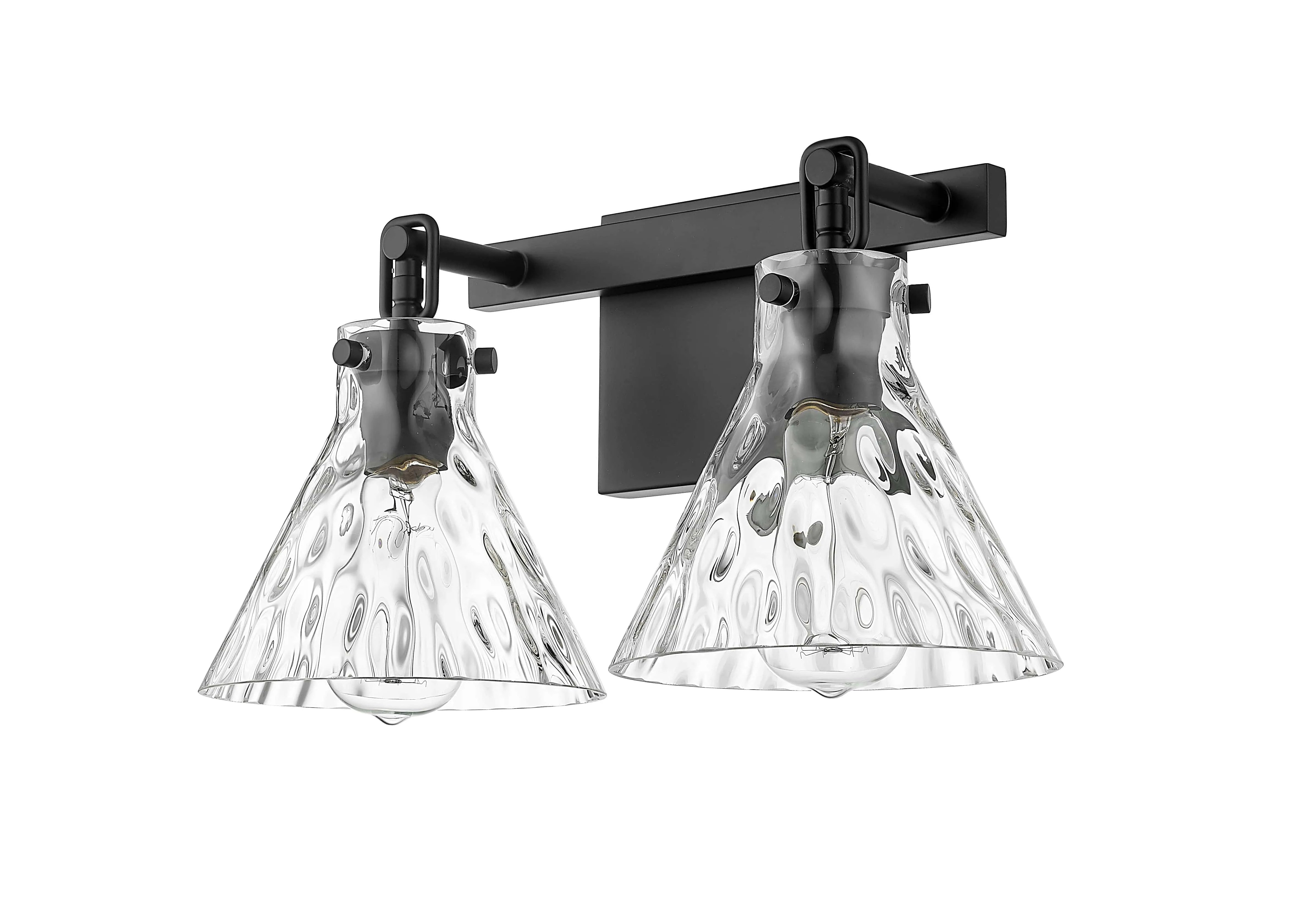 2 Lamps Barlon Vanity Light - Matte Black - Clear Water Glass - 16.25in. Wide