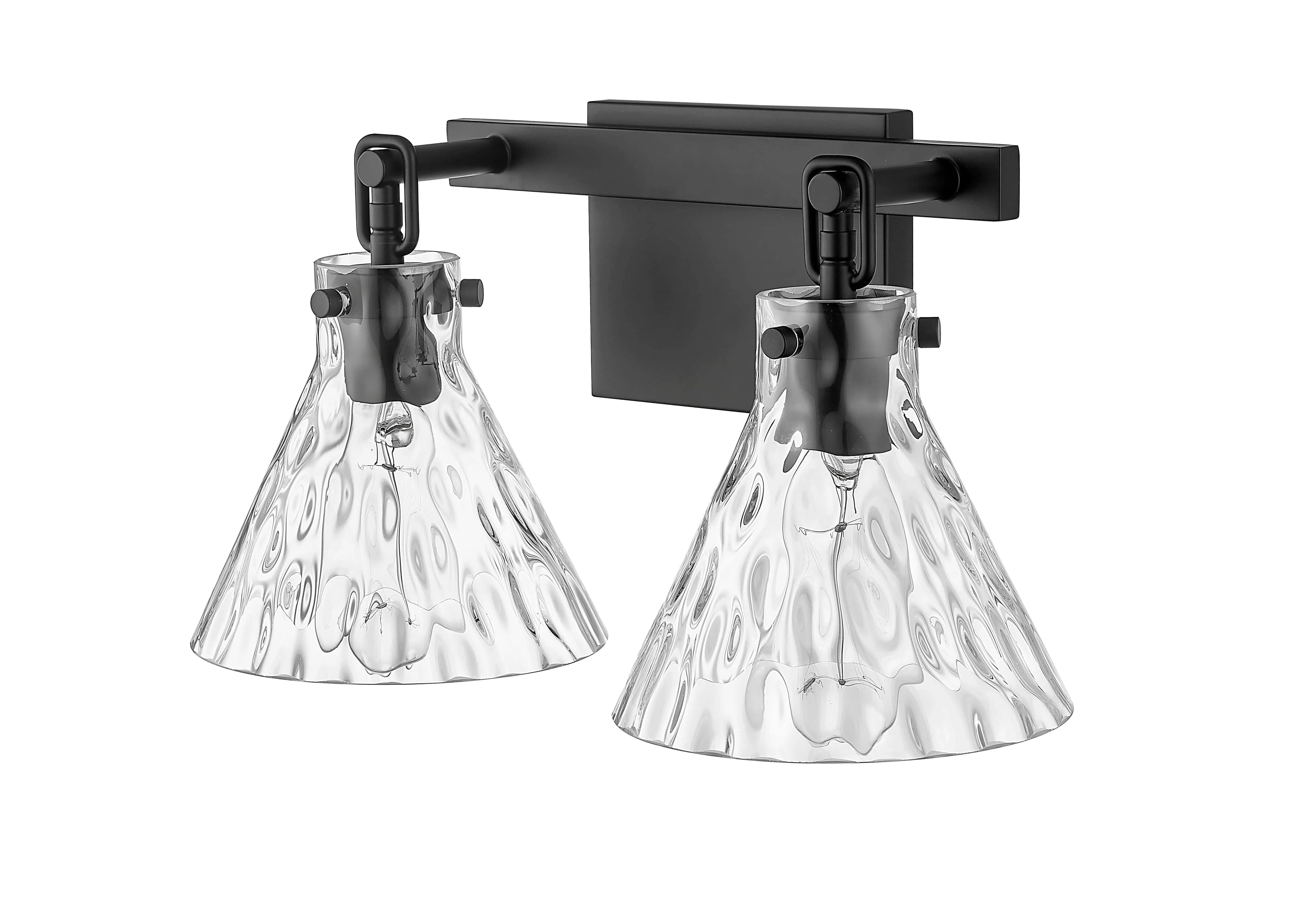 2 Lamps Barlon Vanity Light - Matte Black - Clear Water Glass - 16.25in. Wide