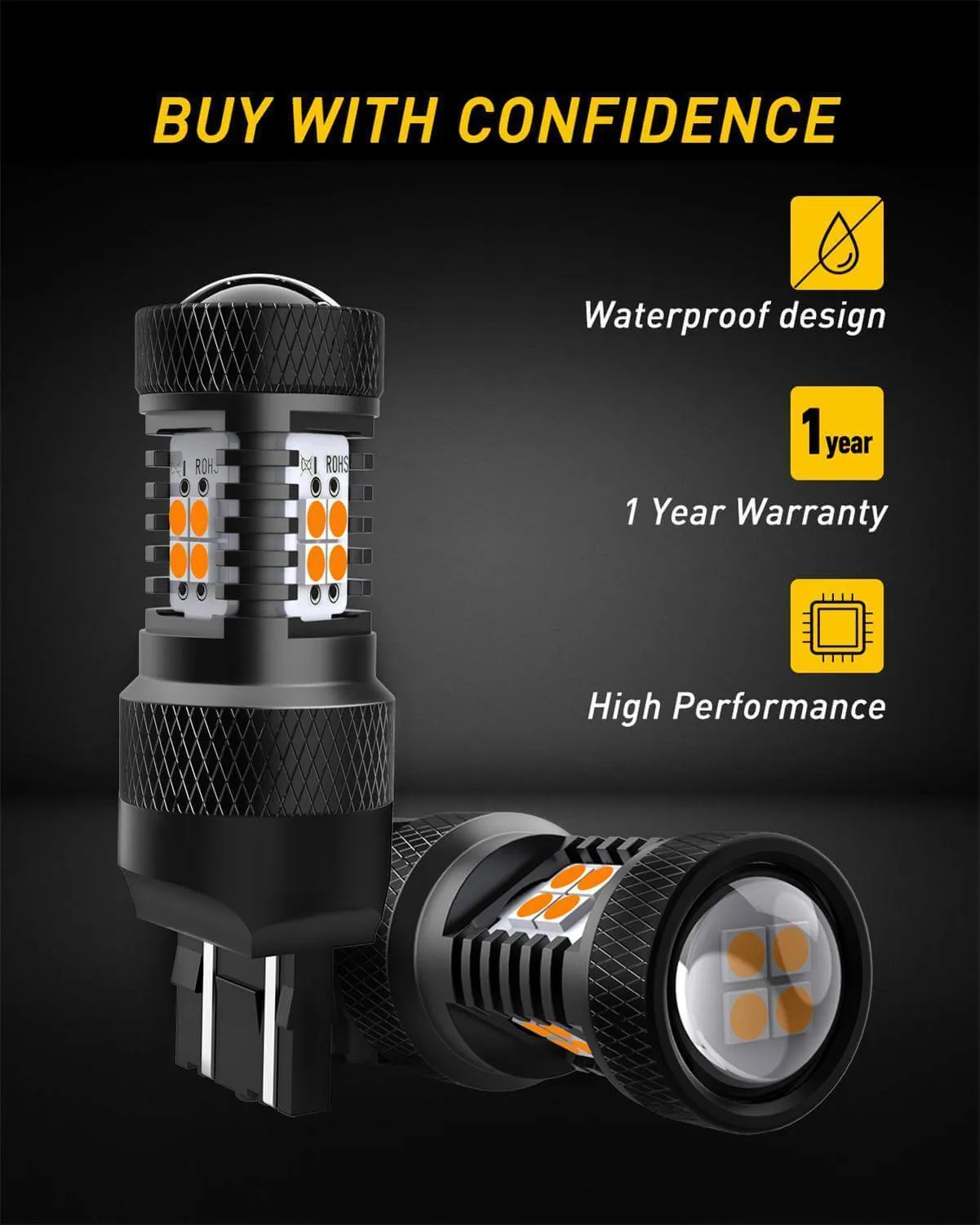 7440/7443 LED Bulb Amber Yellow with Projector for Turn Signal Bulbs Blinker Lights