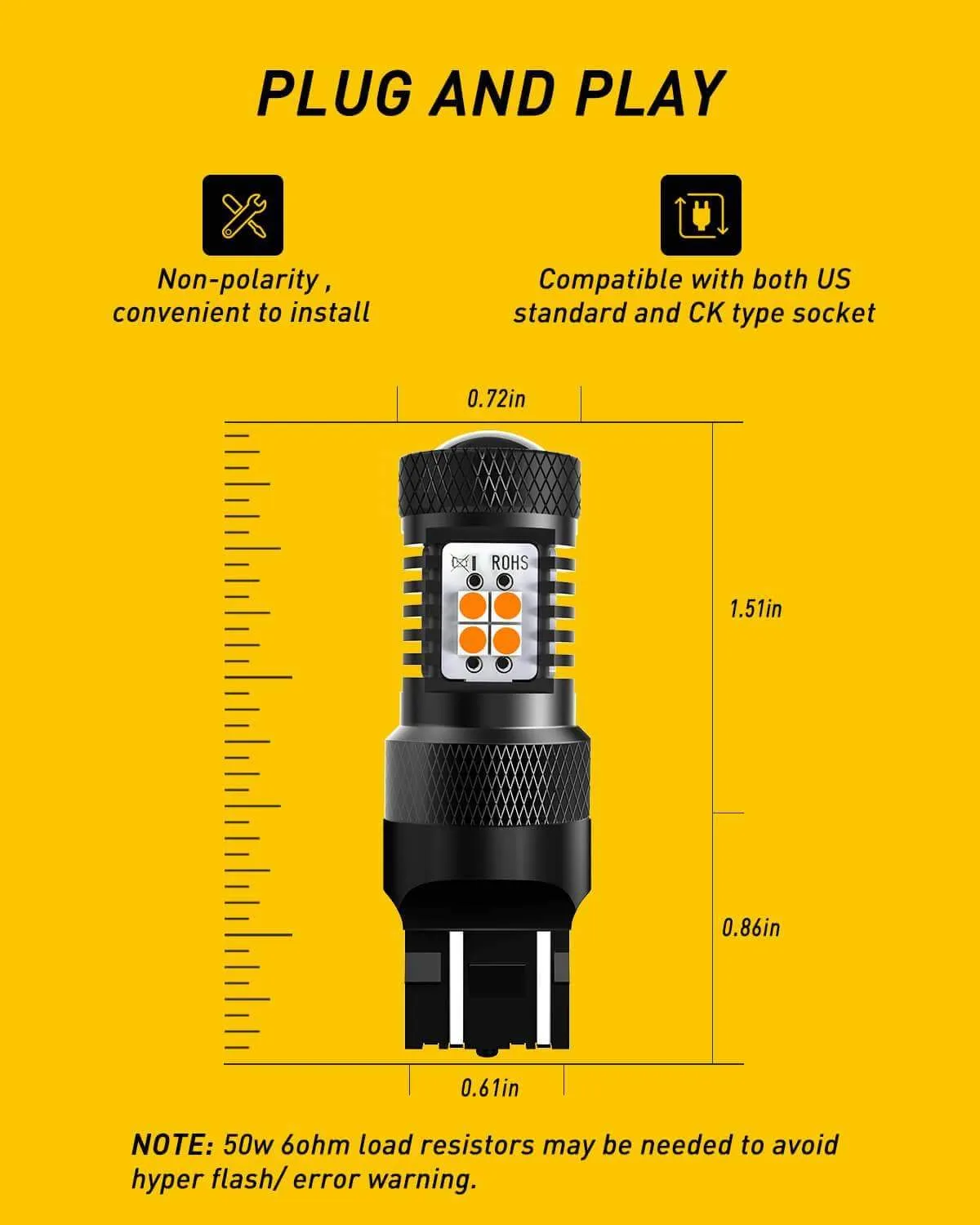 7440/7443 LED Bulb Amber Yellow with Projector for Turn Signal Bulbs Blinker Lights