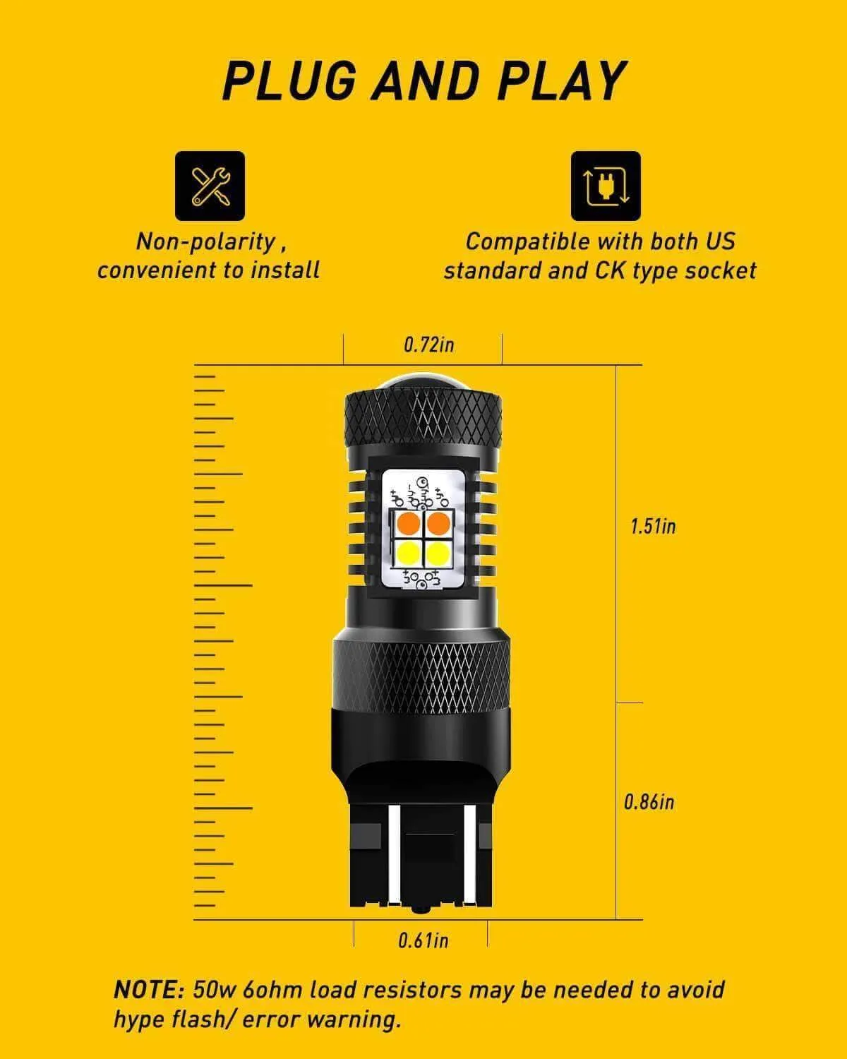 7440/7443 LED Bulb Amber Yellow with Projector for Turn Signal Bulbs Blinker Lights
