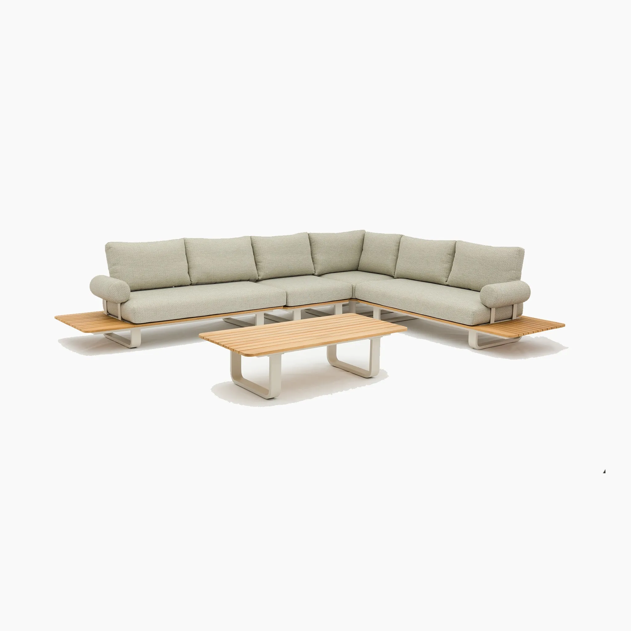 Bay Large Corner Group Set with 4 Waist Pillows and Teak Table in Latte (Ex Display)