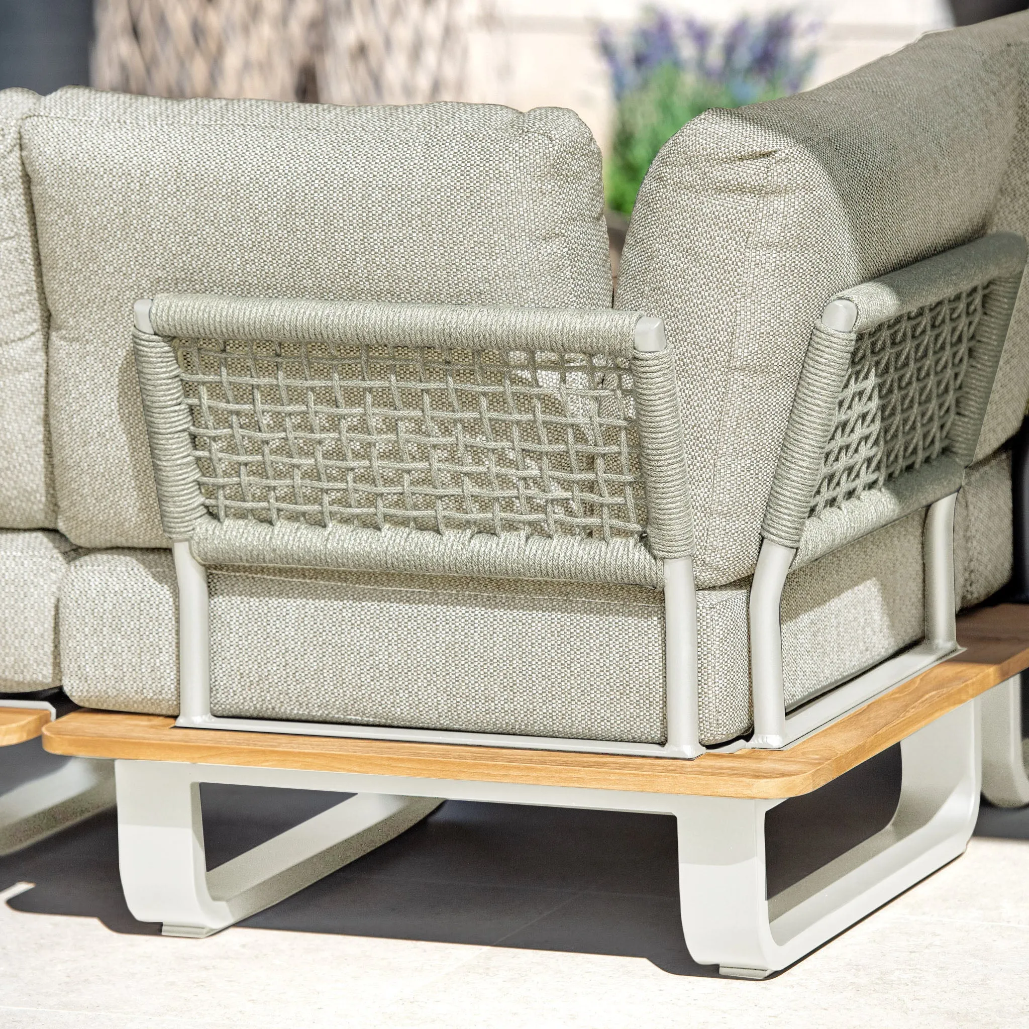 Bay Large Corner Group Set with 4 Waist Pillows and Teak Table in Latte (Ex Display)