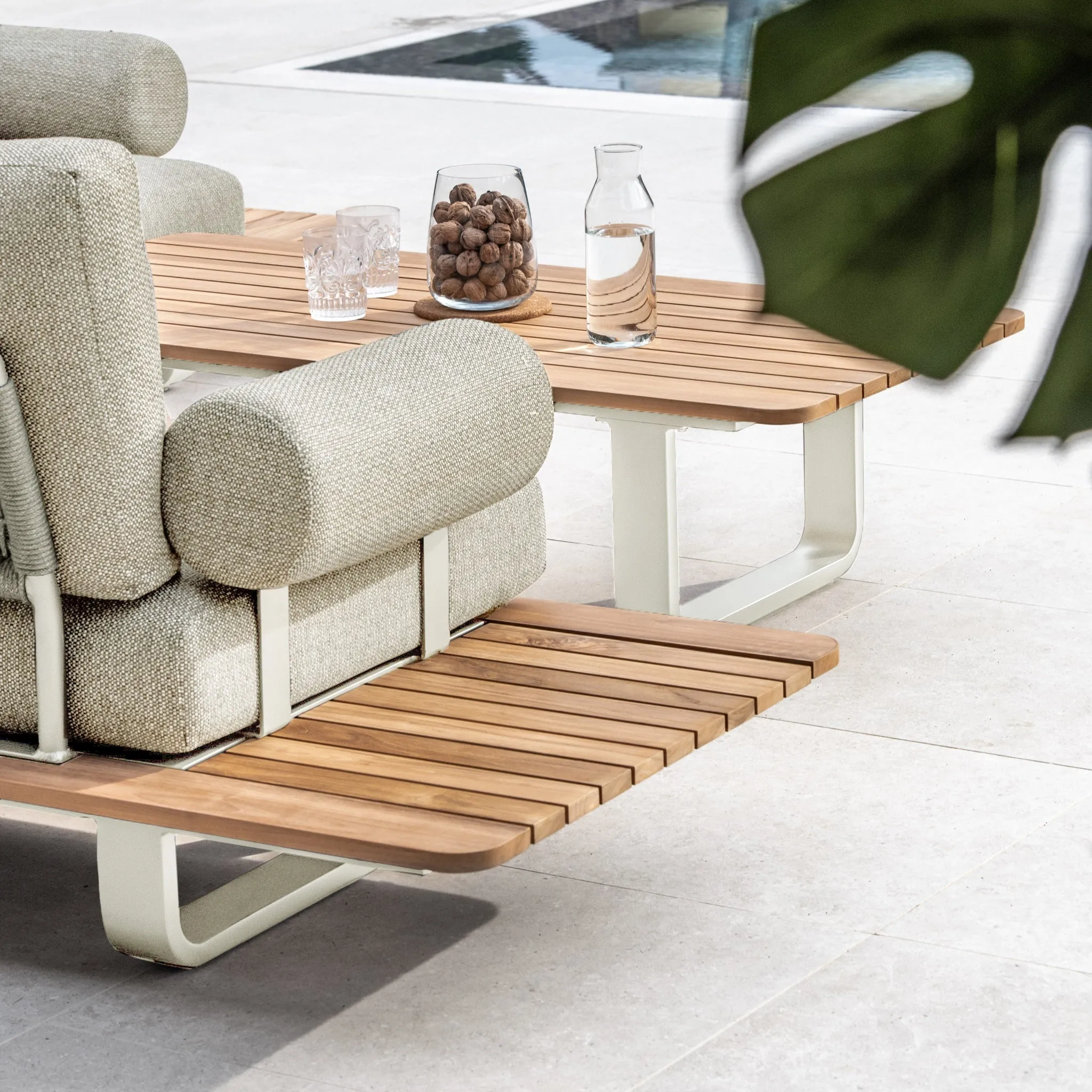 Bay Large Corner Group Set with 4 Waist Pillows and Teak Table in Latte (Ex Display)