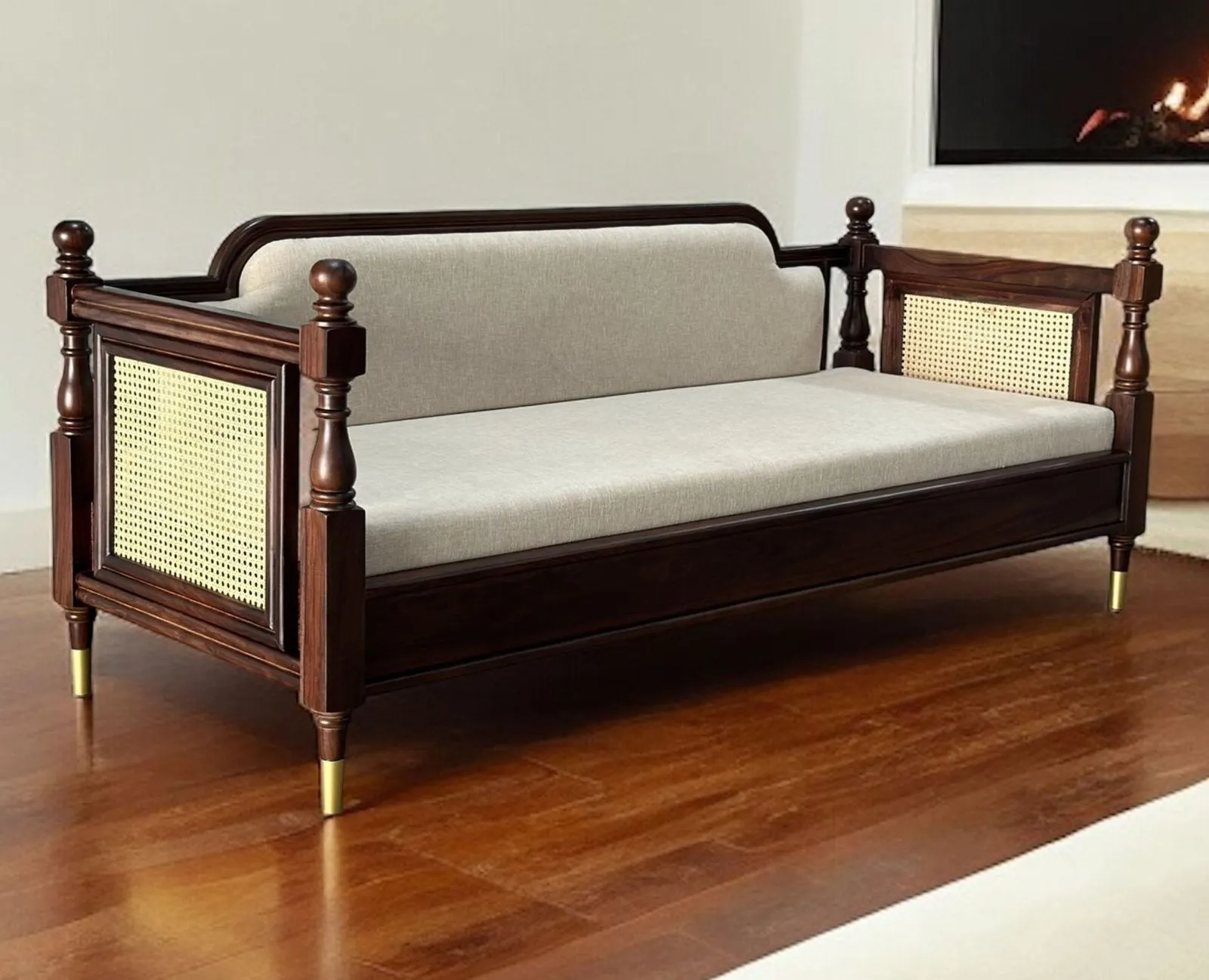 Boston Sheesham Wood Rattan Cane three Seater sofa