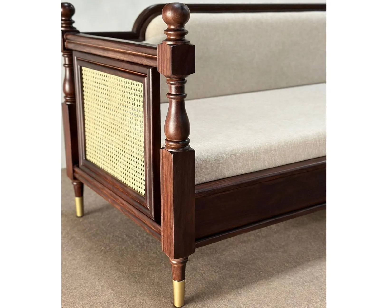 Boston Sheesham Wood Rattan Cane three Seater sofa