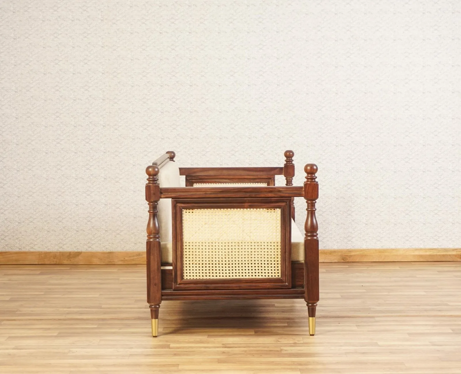 Boston Sheesham Wood Rattan Cane three Seater sofa