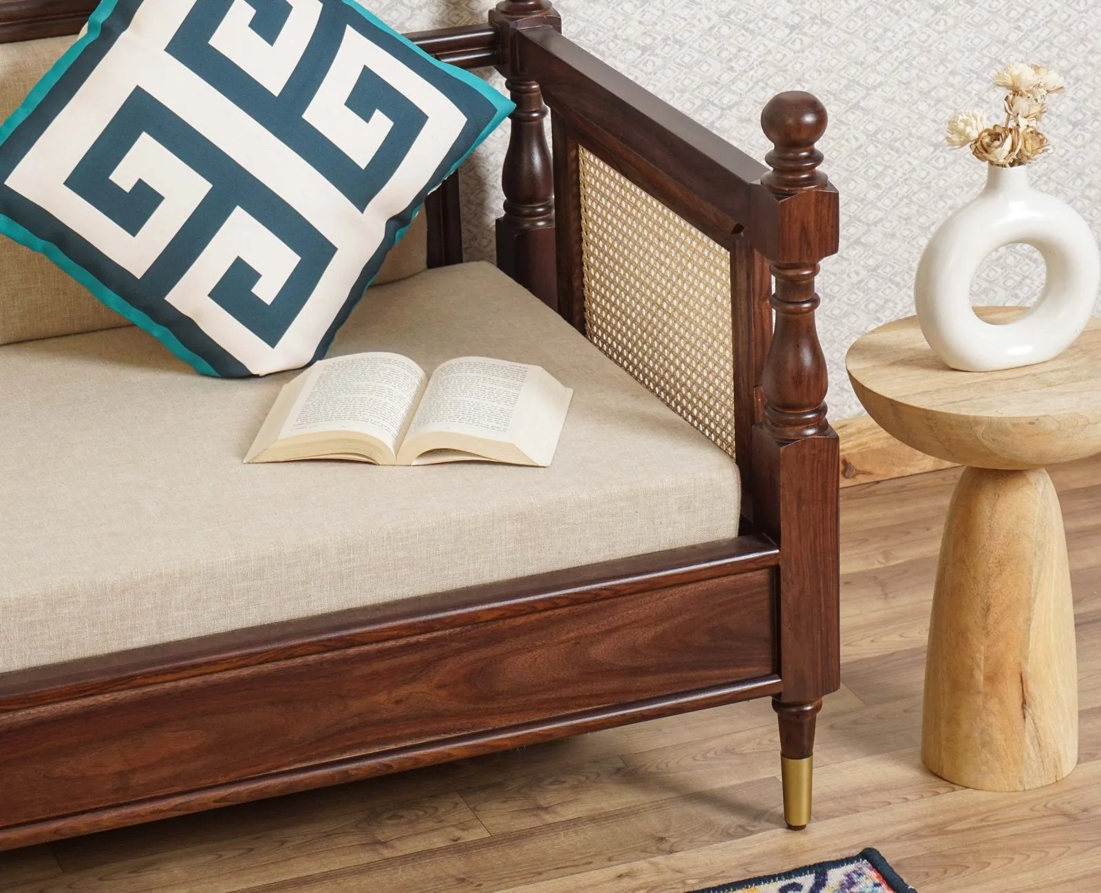 Boston Sheesham Wood Rattan Cane three Seater sofa