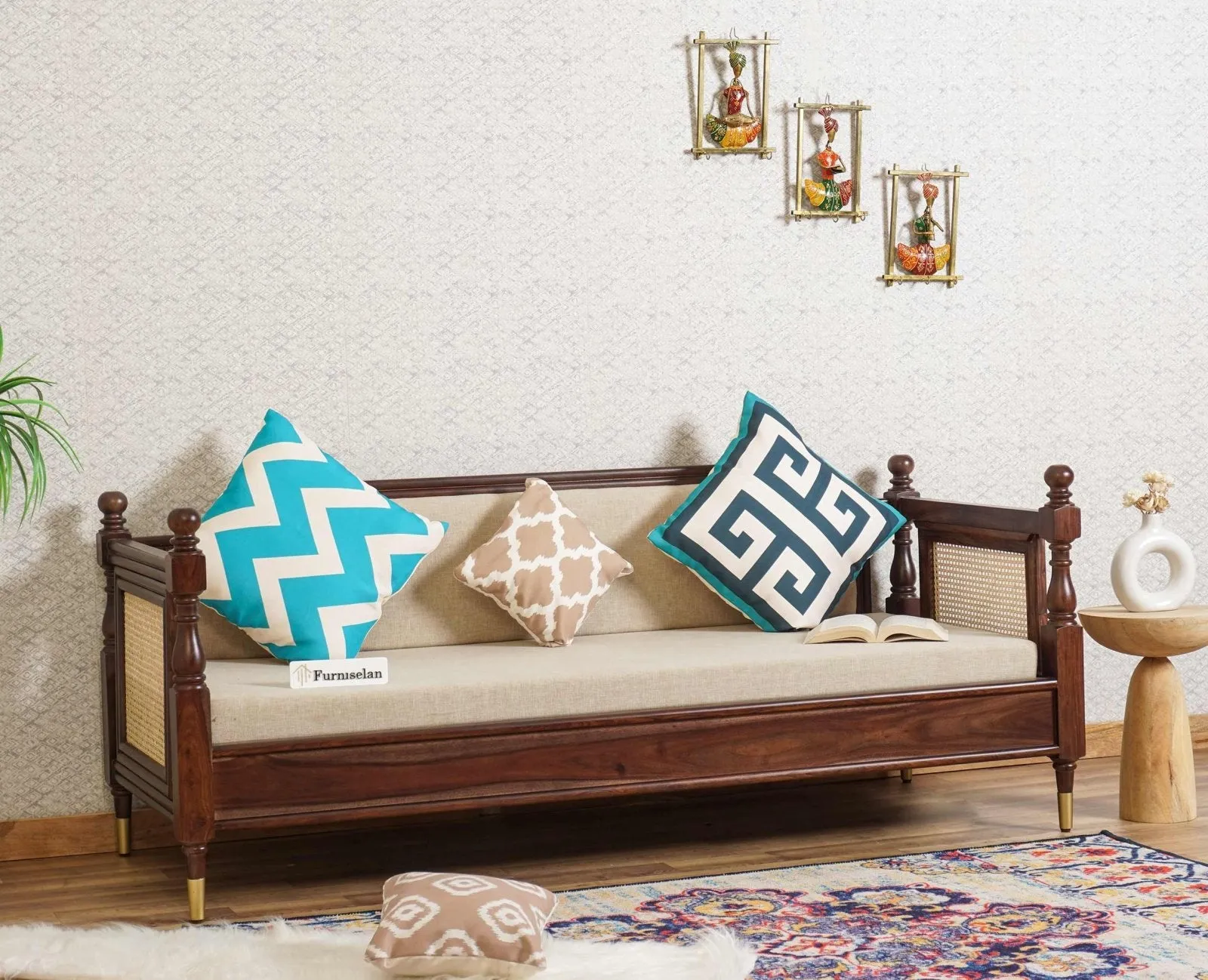 Boston Sheesham Wood Rattan Cane three Seater sofa