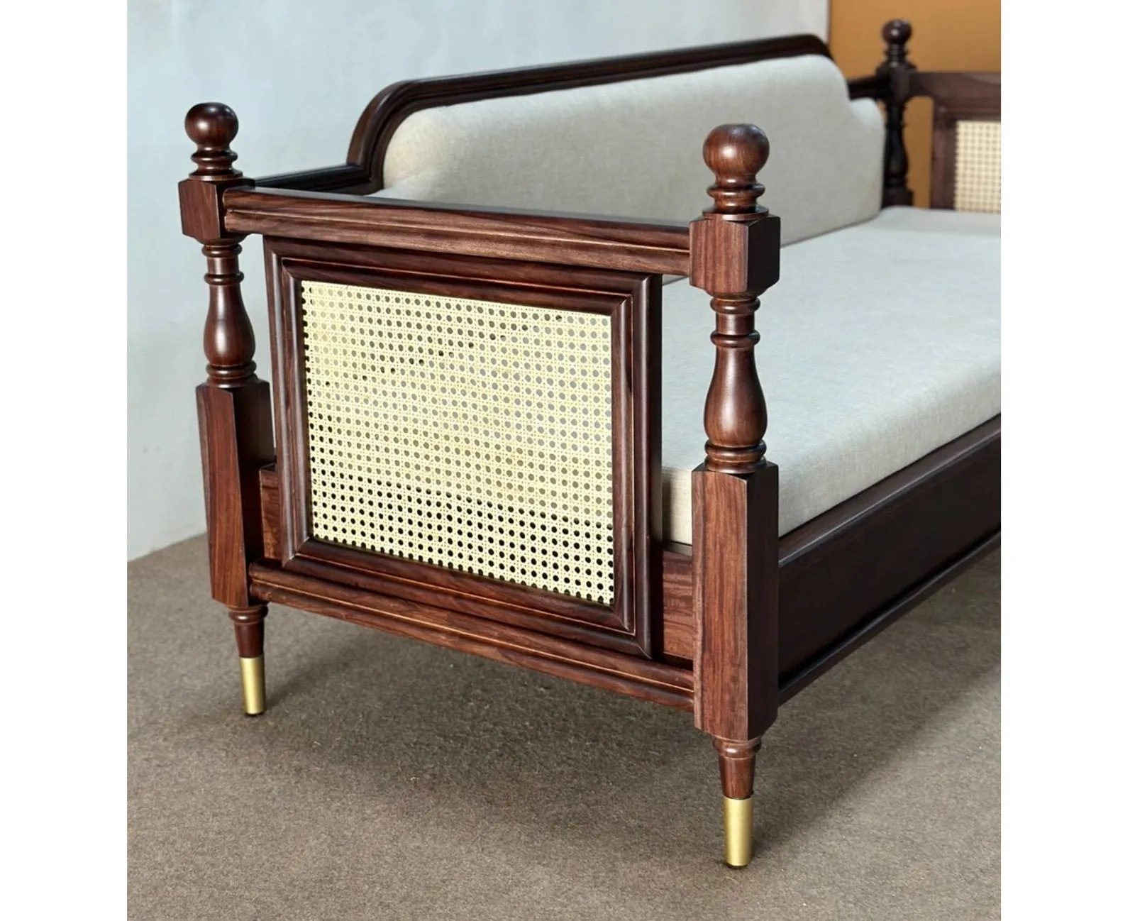 Boston Sheesham Wood Rattan Cane three Seater sofa