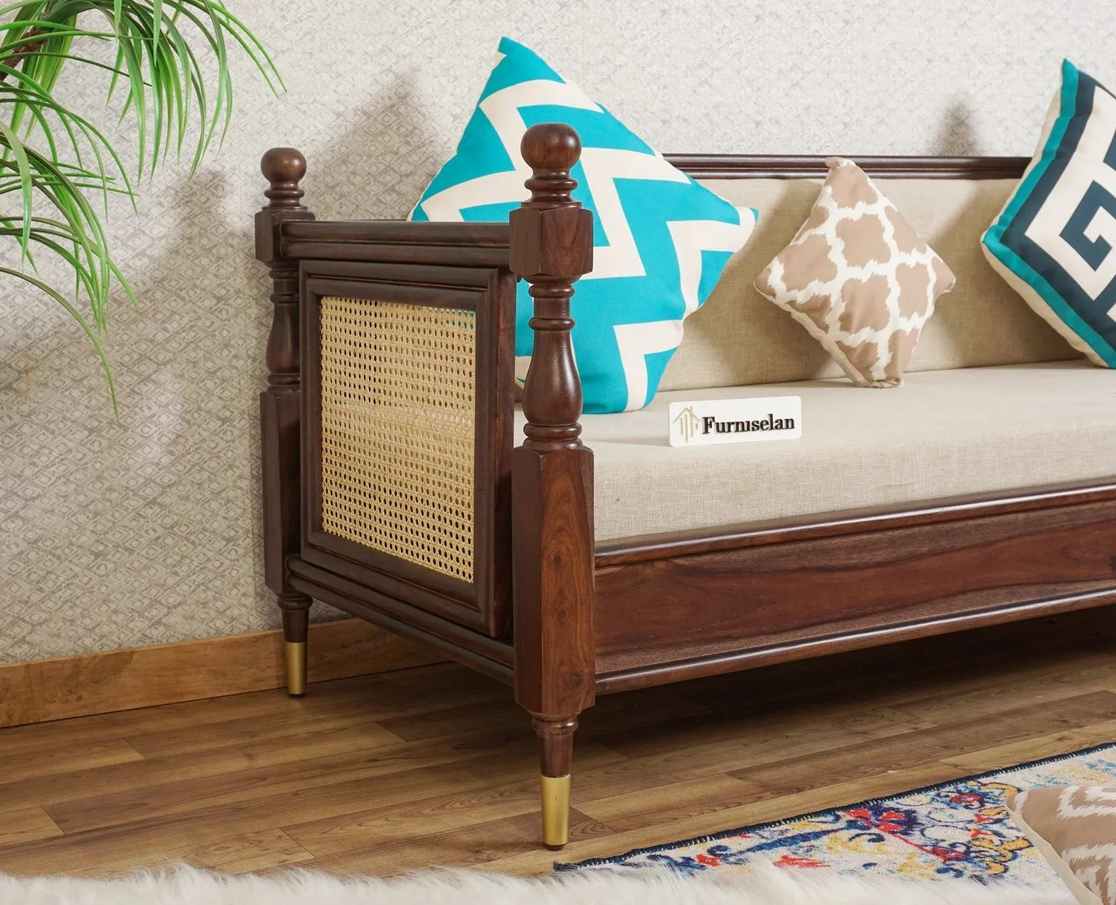 Boston Sheesham Wood Rattan Cane three Seater sofa