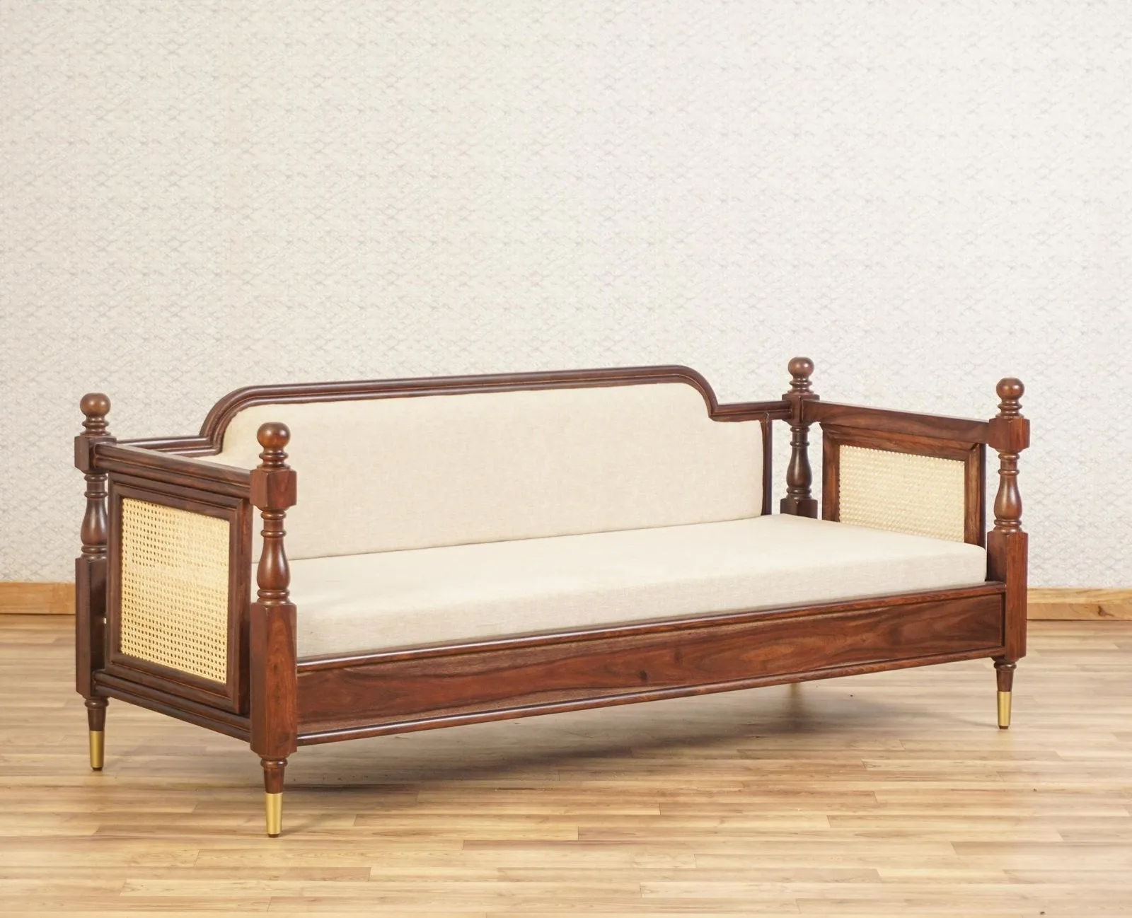 Boston Sheesham Wood Rattan Cane three Seater sofa