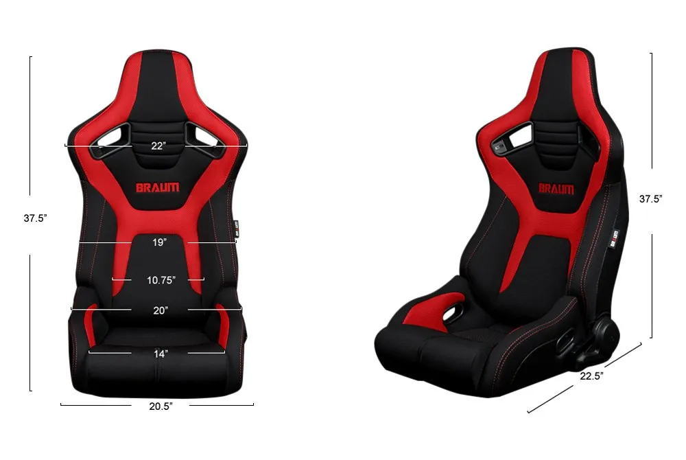 BRAUM Elite-R Racing Seats (Reclining - Black & Red Cloth) BRR1R-BFRD