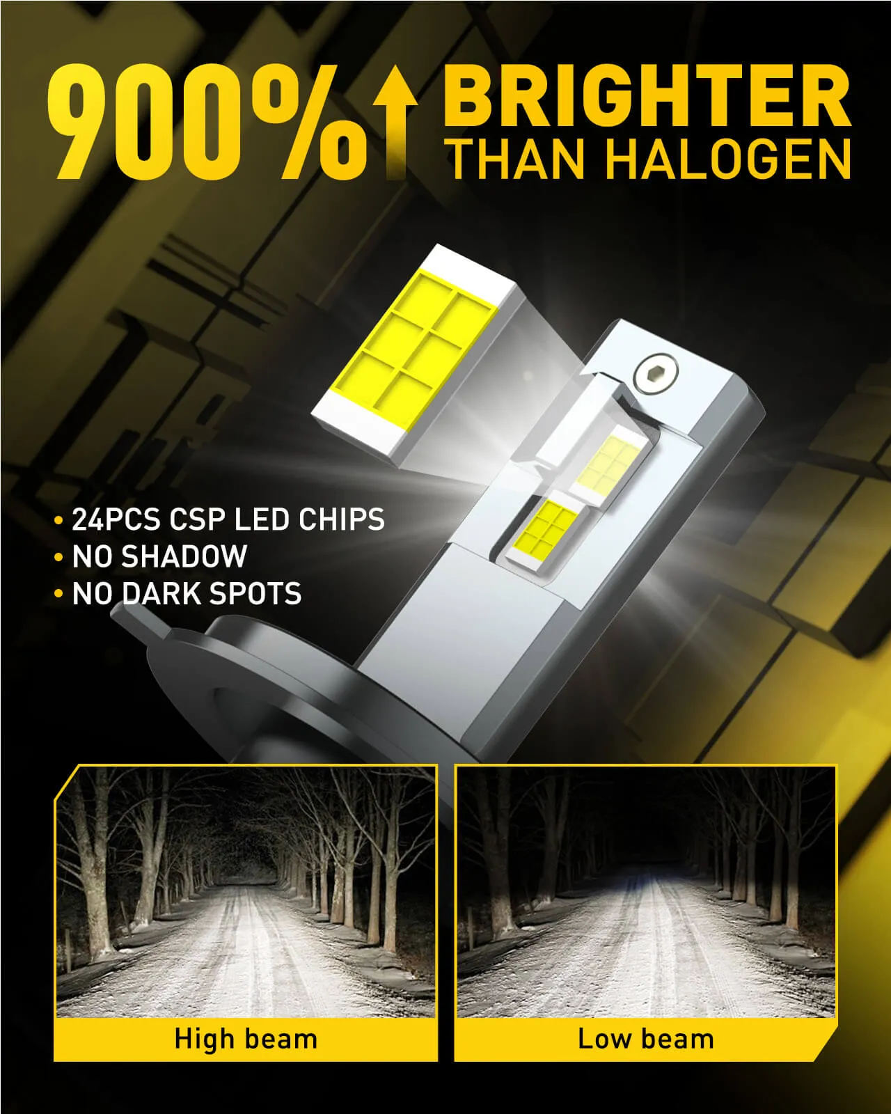 Brightest H4 LED Headlight Bulb 120W 24000 Lumens 6500K White 9003 Motorcycle Headlight with External Driver