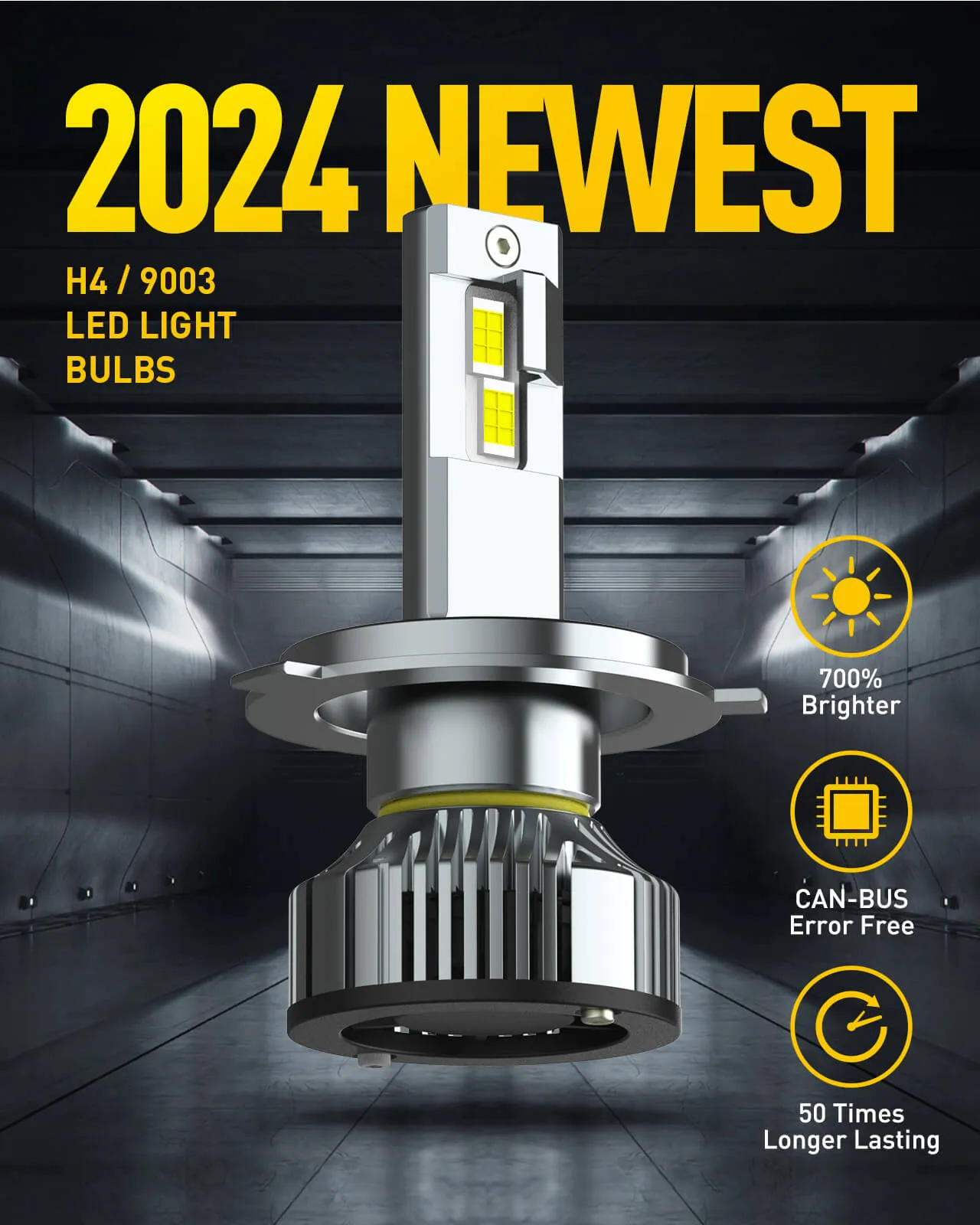 Brightest H4 LED Headlight Bulb 120W 24000 Lumens 6500K White 9003 Motorcycle Headlight with External Driver