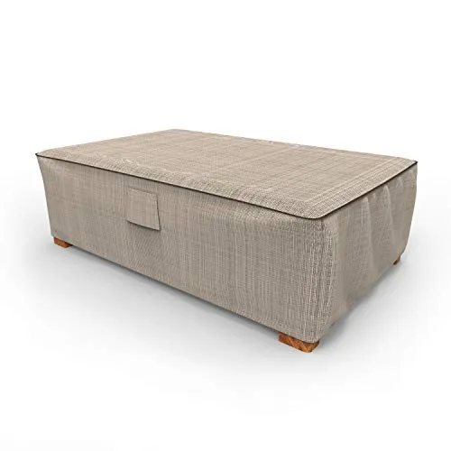 Budge Budge P5A36PMNW2 NeverWet Patio Ottoman Coffee Table Cover, Large, Tan Tweed