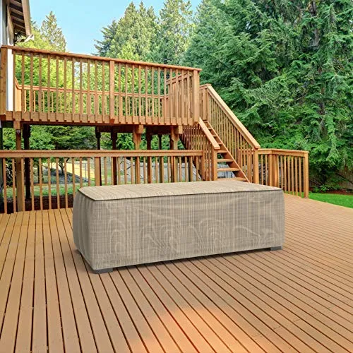 Budge Budge P5A36PMNW2 NeverWet Patio Ottoman Coffee Table Cover, Large, Tan Tweed