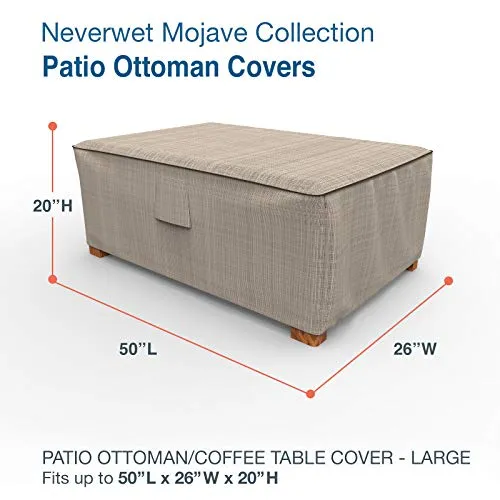 Budge Budge P5A36PMNW2 NeverWet Patio Ottoman Coffee Table Cover, Large, Tan Tweed