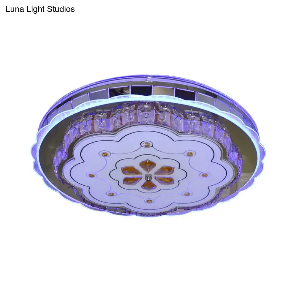 Clear Flower Crystal Flushmount LED Ceiling Lamp in Stainless Steel