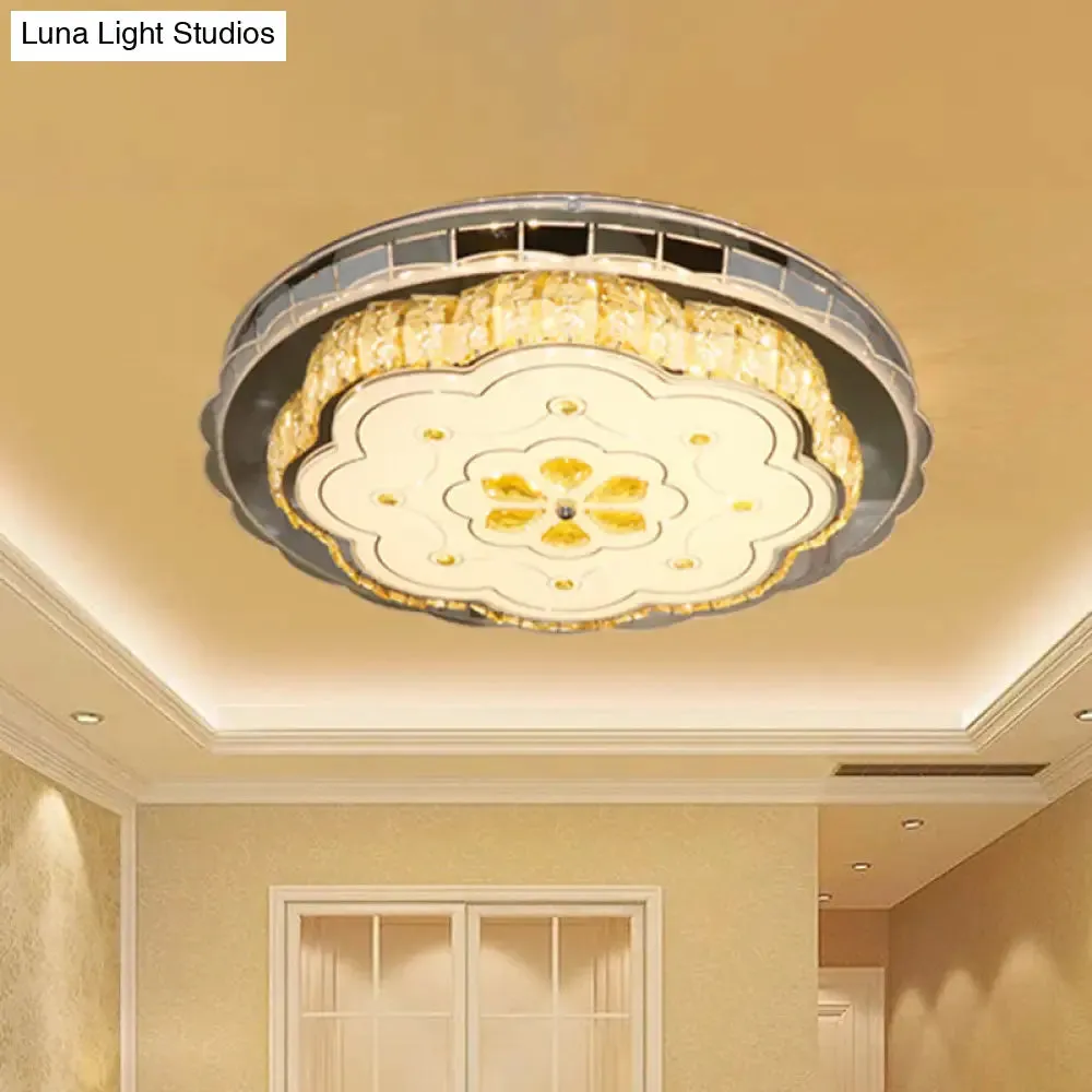 Clear Flower Crystal Flushmount LED Ceiling Lamp in Stainless Steel