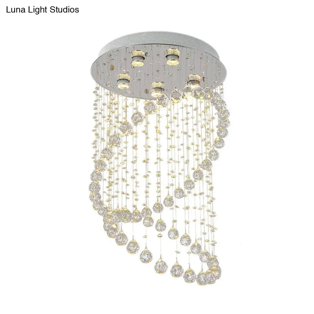 Contemporary Nickel Crystal Flush Mount Lamp with 5 Lights