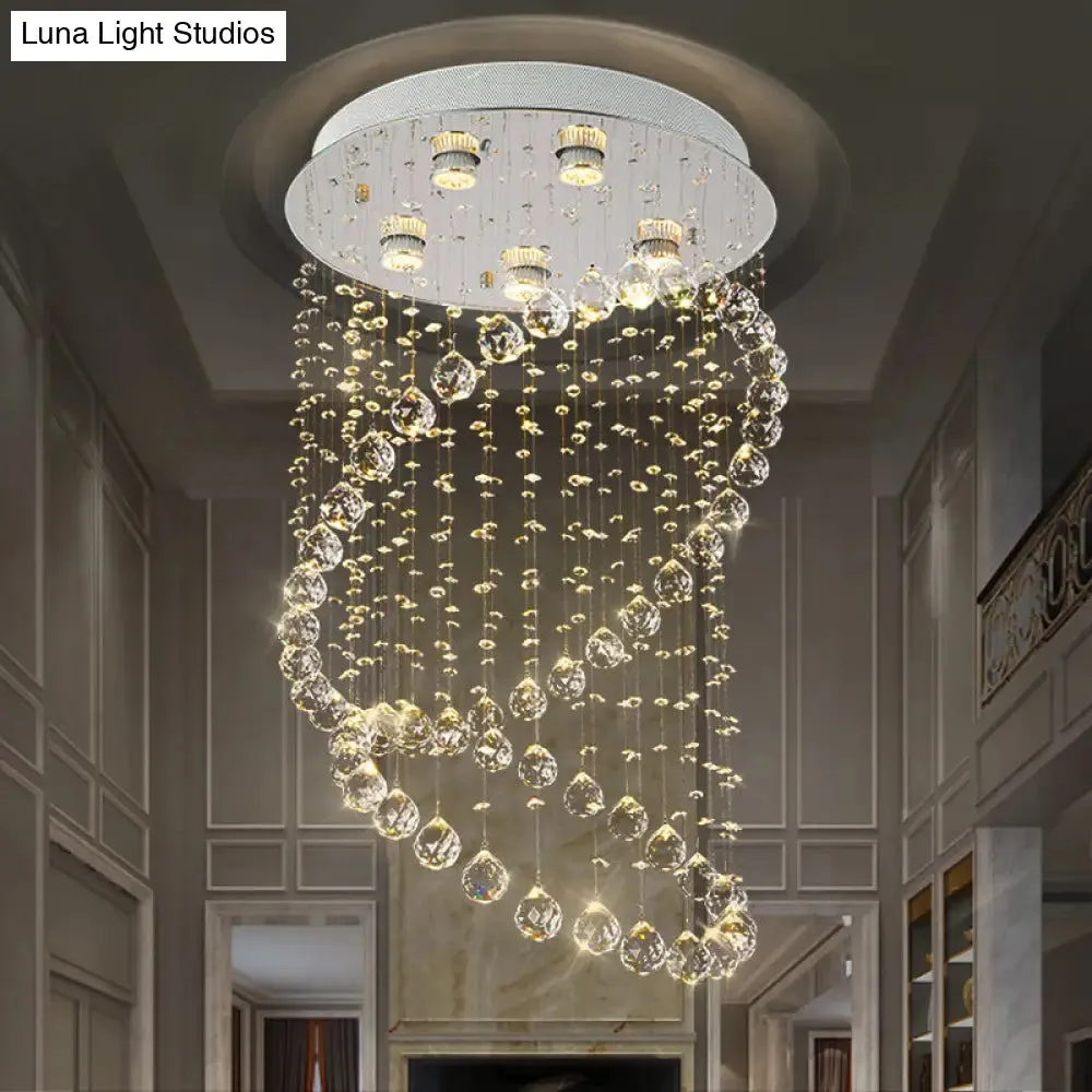 Contemporary Nickel Crystal Flush Mount Lamp with 5 Lights