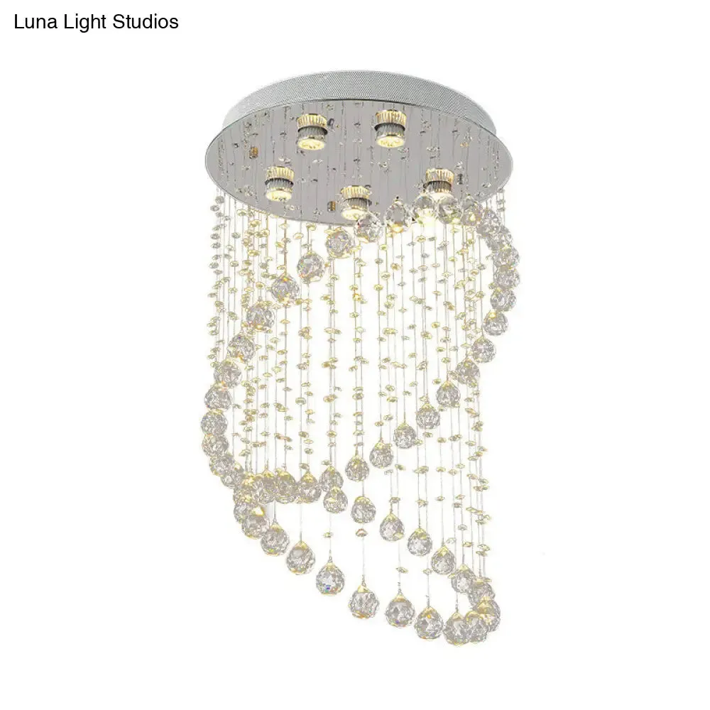 Contemporary Nickel Crystal Flush Mount Lamp with 5 Lights
