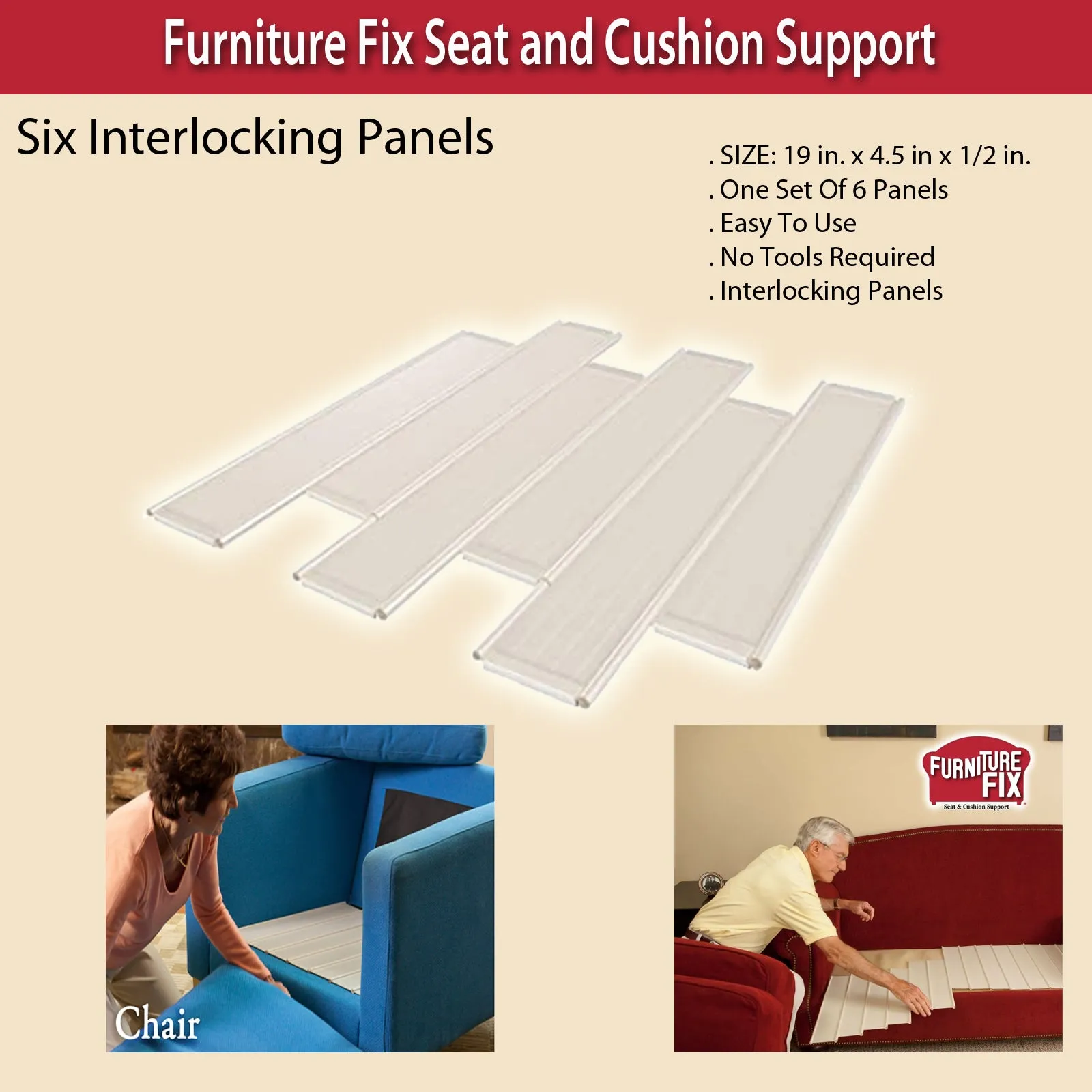 Furniture Fix Seat and Cushion Support - 6 Interlocking Panels for Ultimate Comfort
