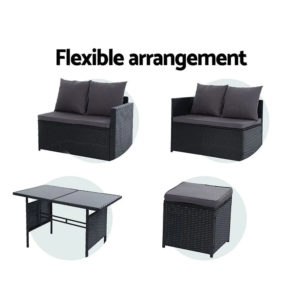 Gardeon Outdoor Furniture Dining Setting Sofa Set Lounge Wicker Nine Seater Black