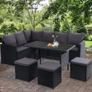 Gardeon Outdoor Furniture Dining Setting Sofa Set Lounge Wicker Nine Seater Black