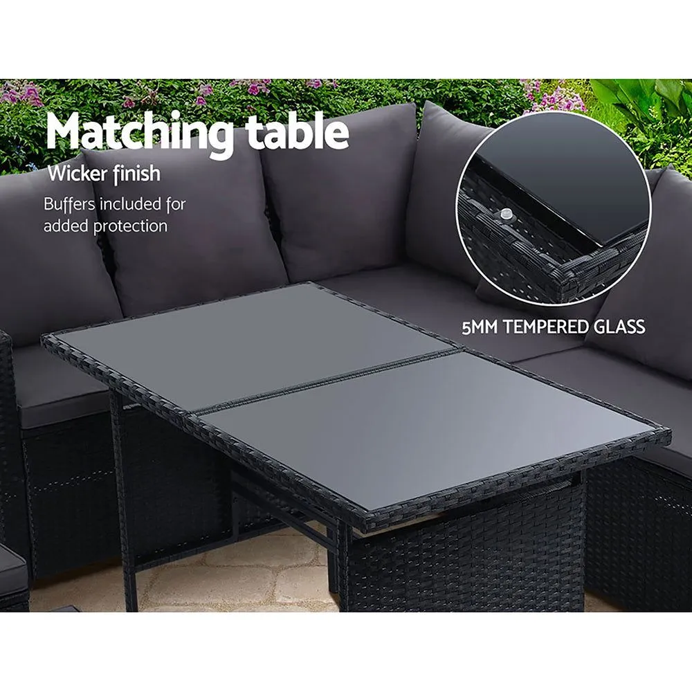 Gardeon Outdoor Furniture Dining Setting Sofa Set Lounge Wicker Nine Seater Black