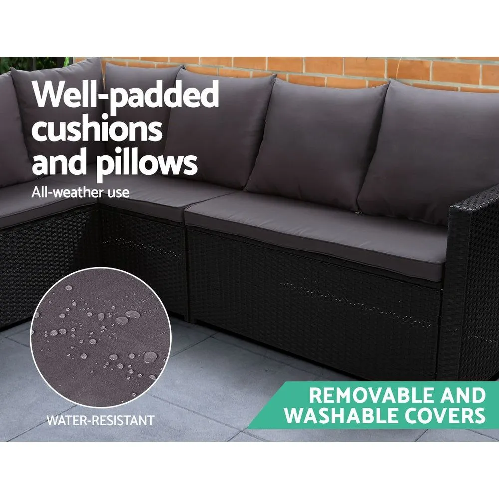 Gardeon Outdoor Furniture Dining Setting Sofa Set Lounge Wicker Nine Seater Black