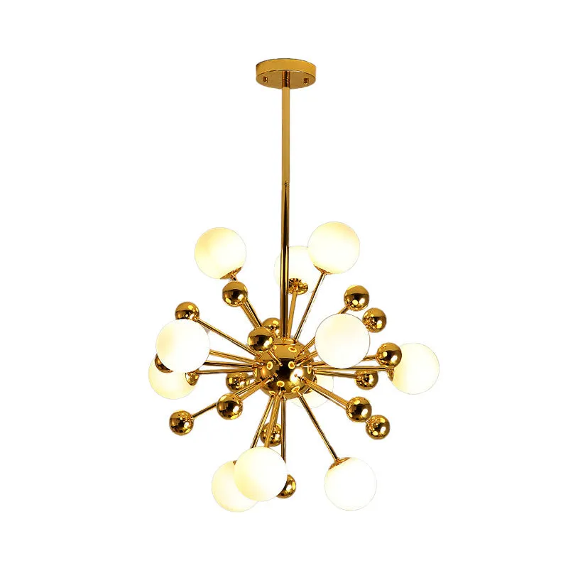 Gold Starburst Metal Chandelier Pendant Lamp with Multi Lights and White Glass Ball Shade - 23.5"/31.5"/39" Wide