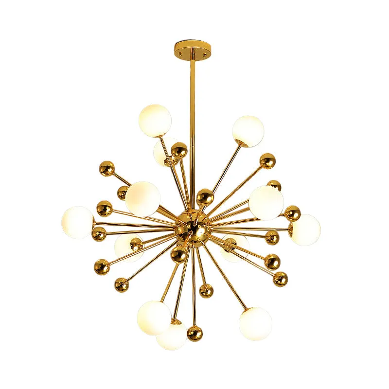 Gold Starburst Metal Chandelier Pendant Lamp with Multi Lights and White Glass Ball Shade - 23.5"/31.5"/39" Wide