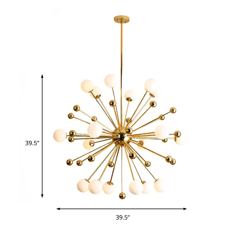 Gold Starburst Metal Chandelier Pendant Lamp with Multi Lights and White Glass Ball Shade - 23.5"/31.5"/39" Wide