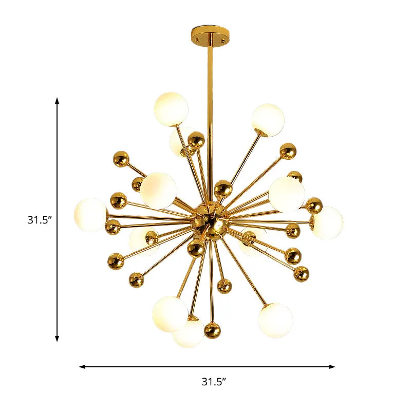Gold Starburst Metal Chandelier Pendant Lamp with Multi Lights and White Glass Ball Shade - 23.5"/31.5"/39" Wide