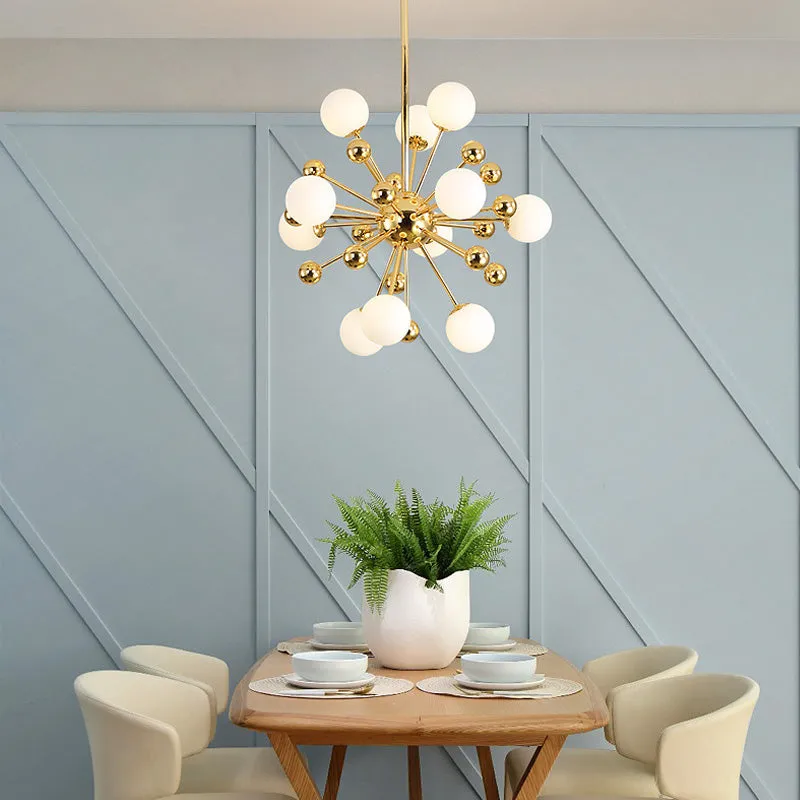 Gold Starburst Metal Chandelier Pendant Lamp with Multi Lights and White Glass Ball Shade - 23.5"/31.5"/39" Wide