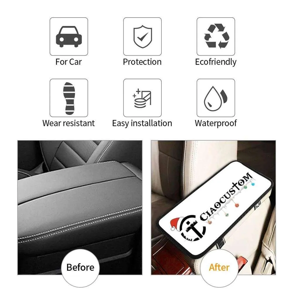 Jesus Cross Front Mountain With Sun Shining It Seat Box Cover, Religious Car Center Console Cover, Christian Car Interior Accessories