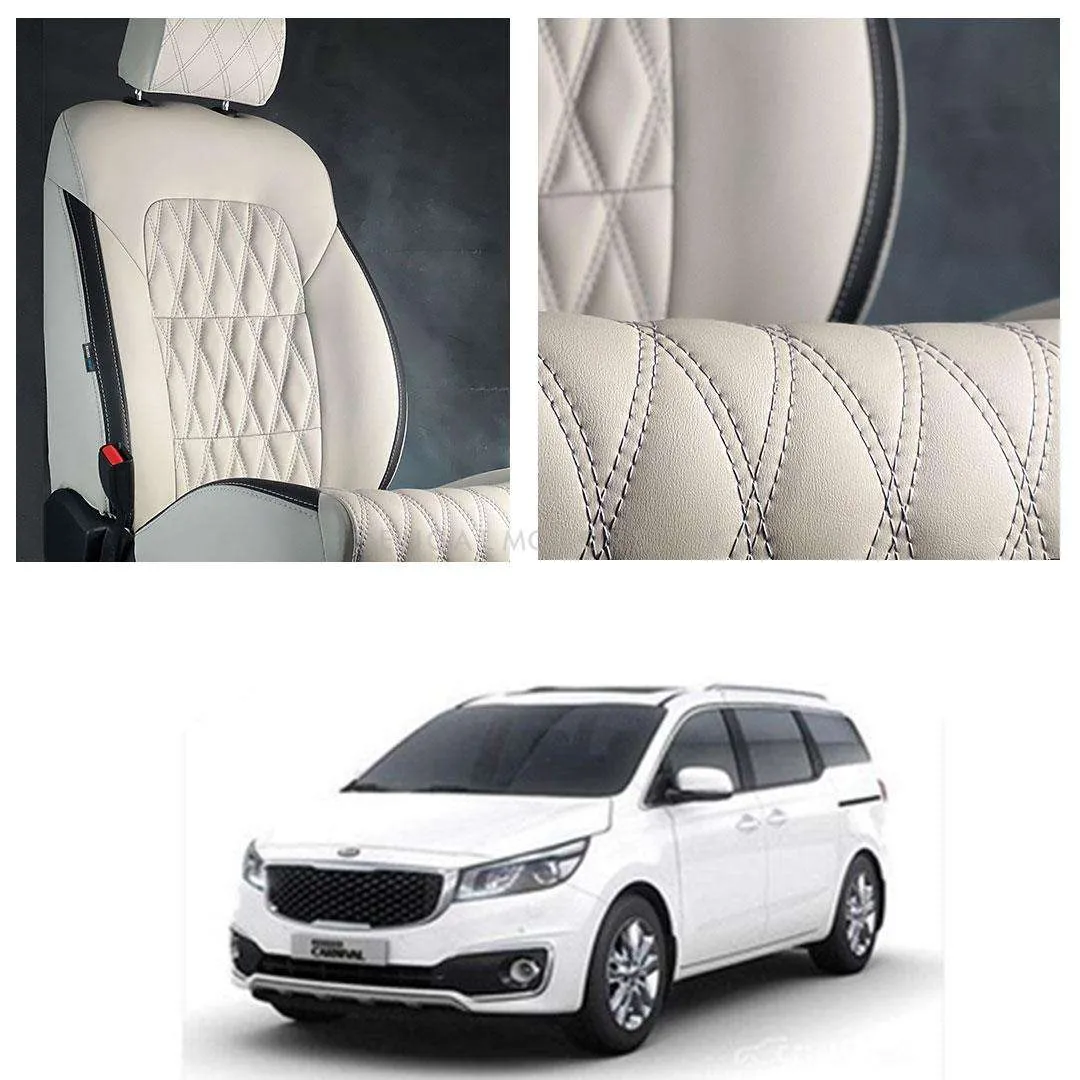 KIA Grand Carnival Diamond Cut Beige Black Seat Covers - Model 2019-2024