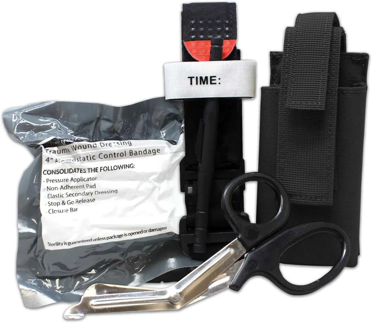 MediTac Gen 1 Combo IFAK - Feat. Tourniquet and holder, Emergency Hemostatic Control Bandage and Autoclavable Stainless Steel EMS Shears - Black
