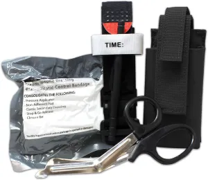 MediTac Gen 1 Combo IFAK - Feat. Tourniquet and holder, Emergency Hemostatic Control Bandage and Autoclavable Stainless Steel EMS Shears - Black