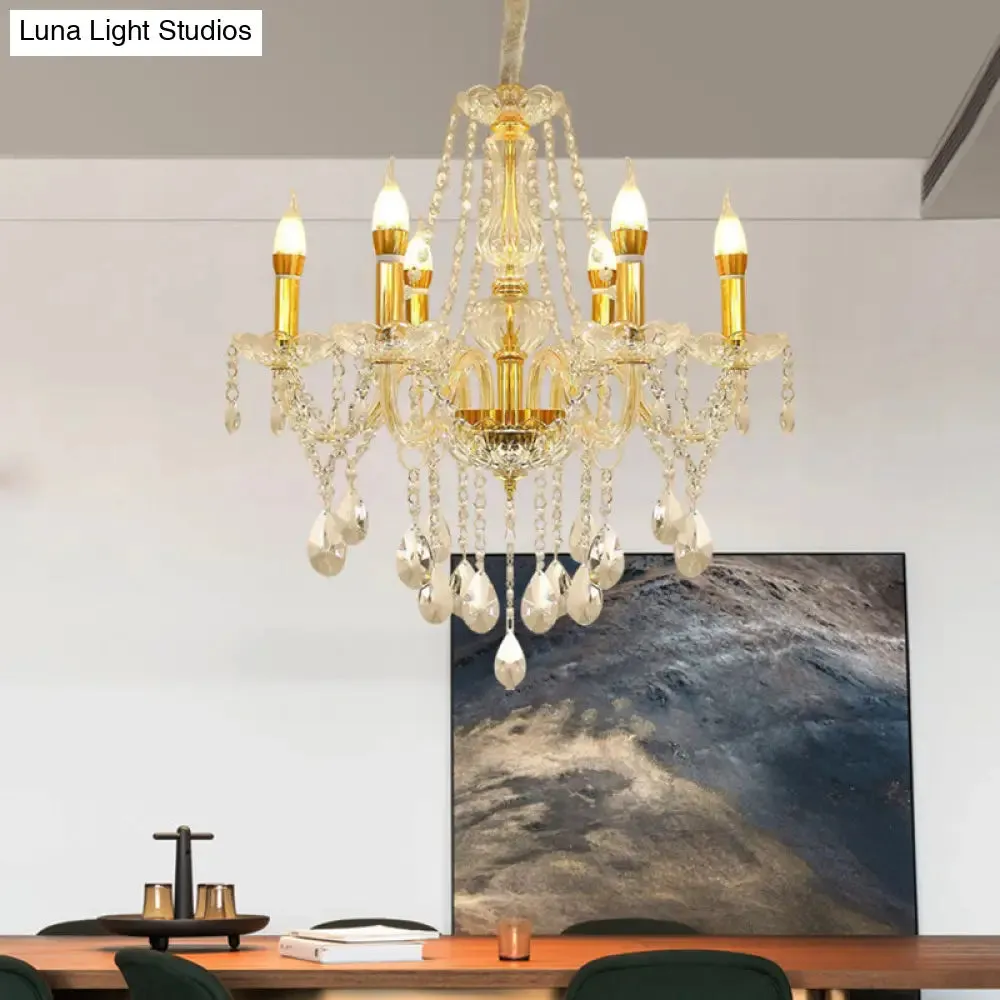 Modern 6-Head Crystal Swag Ceiling Chandelier Kit with Gold Finish
