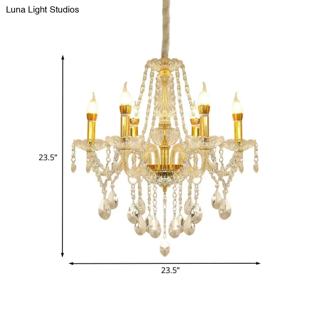 Modern 6-Head Crystal Swag Ceiling Chandelier Kit with Gold Finish