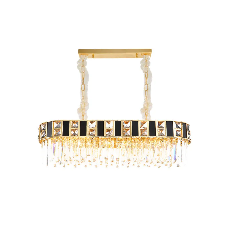 Modern Black and Gold K9 Crystal Oval Island Light - 12 Heads Pendant for Dining Room Ceiling