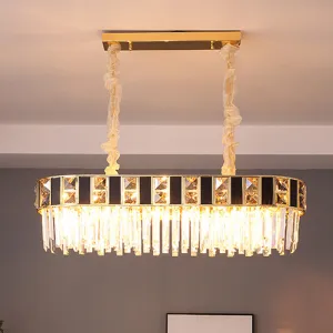Modern Black and Gold K9 Crystal Oval Island Light - 12 Heads Pendant for Dining Room Ceiling