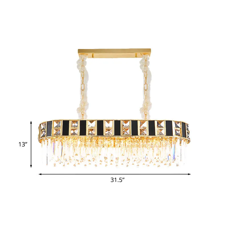 Modern Black and Gold K9 Crystal Oval Island Light - 12 Heads Pendant for Dining Room Ceiling