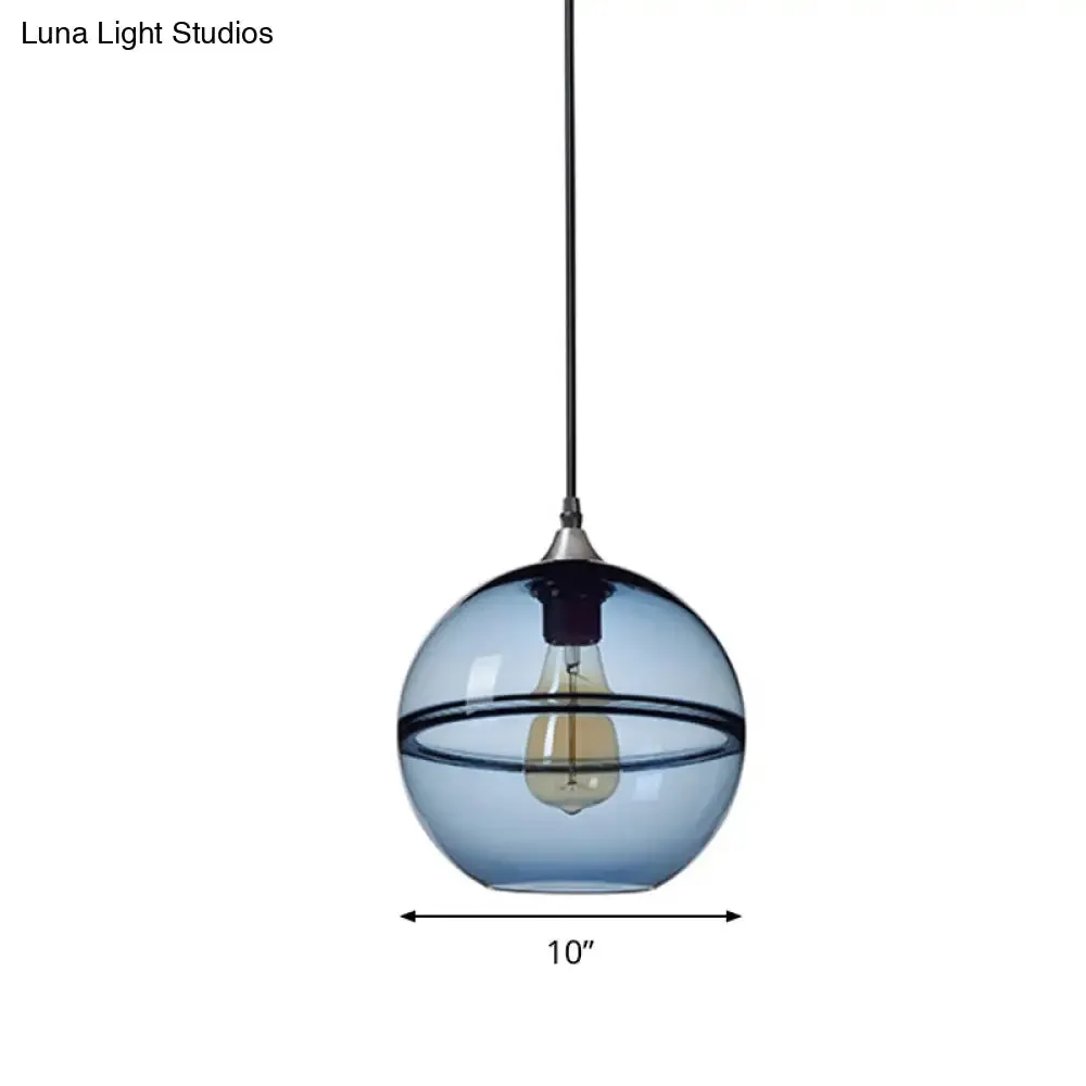 Modern Blue/Clear Glass Pendant Light for Dining Room – 1 Head, 8"/10"/12" Wide
