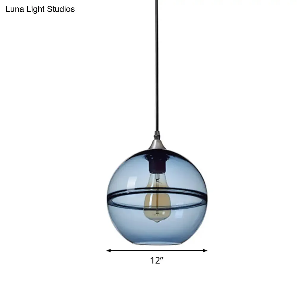 Modern Blue/Clear Glass Pendant Light for Dining Room – 1 Head, 8"/10"/12" Wide