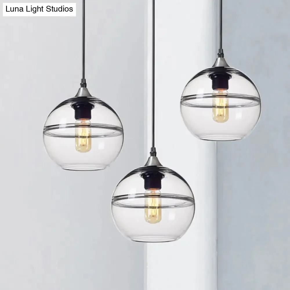 Modern Blue/Clear Glass Pendant Light for Dining Room – 1 Head, 8"/10"/12" Wide